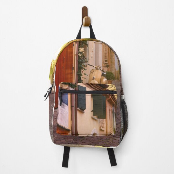 Item preview, Cobblestone street with scooter and old houses in Rimini, Italy designed and sold by goceris.