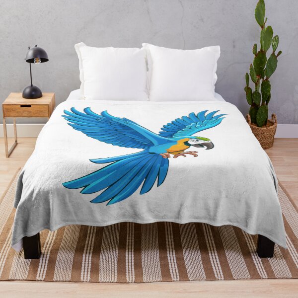 Item preview, A cartoon Macaw with its wings spread out, Scarlet macaw flying, cartoon bird of tropical jungle, Big yellow and blue parrot, flight of cartoon blue and gold macaw designed and sold by Danler.