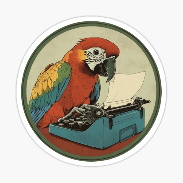 Item preview, Parrot at the Typewriter – Literary Bird in Action designed and sold by pehhappy.