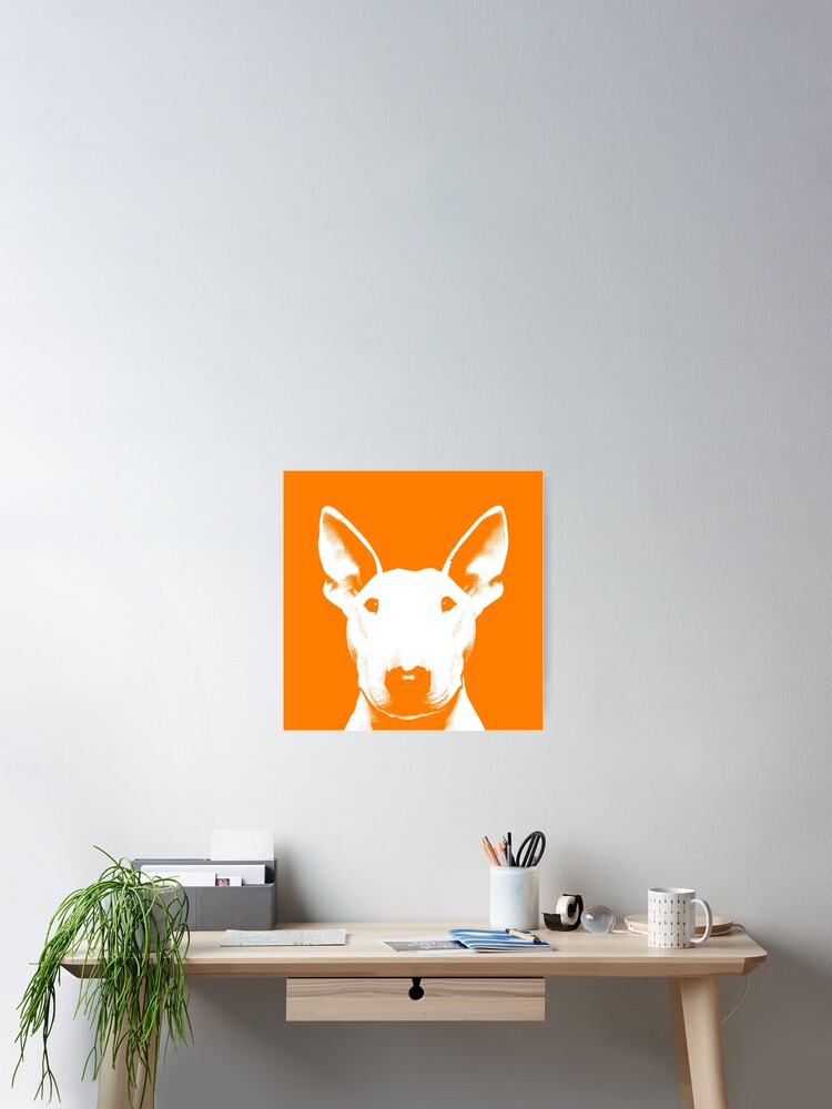 Thumbnail 2 of 3, Poster, Bull Terrier White And Orange Pop Art Retro Chic Design For Bull Terrier Owners, Bull Terrier Moms, Bull Terrier Dads & Bull Terrier Lovers designed and sold by K9ish.