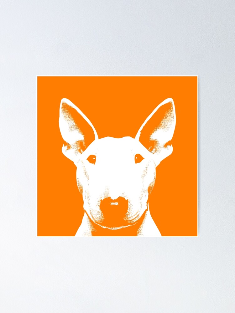 Thumbnail 1 of 3, Poster, Bull Terrier White And Orange Pop Art Retro Chic Design For Bull Terrier Owners, Bull Terrier Moms, Bull Terrier Dads & Bull Terrier Lovers designed and sold by K9ish.