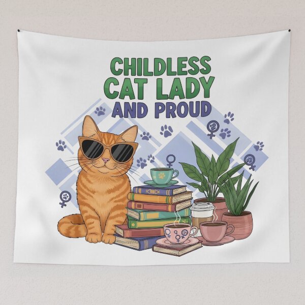 Item preview, Childless Cat Lady And Proud - Cool Cat With Sunglasses, Books & Plants Design designed and sold by AnnDesignStudio.