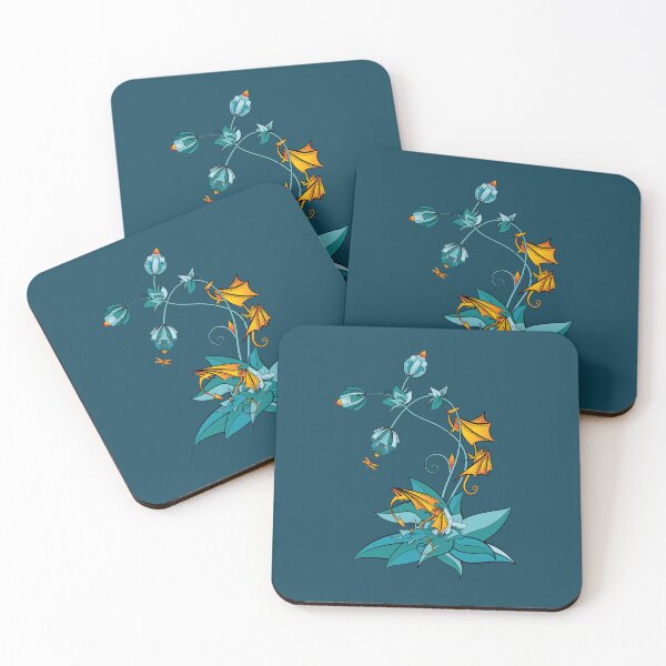Item preview, Lundragels and Luminisyntax – Fantasy dragon and flower art in turquoise and gold designed and sold by Drinn Gardt.