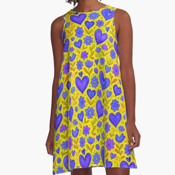 Item preview, Yellow with Blue Hearts and Flowers designed and sold by Dawne's Designs.