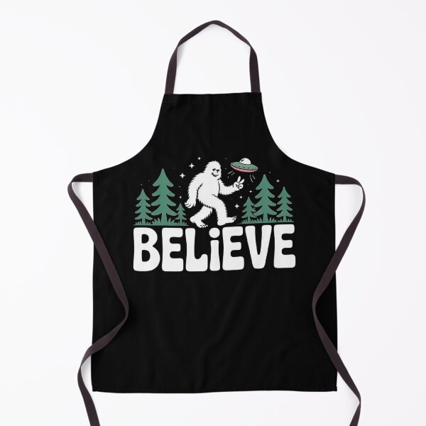 Item preview, Bigfoot and UFO Forest Scene with Believe Message – Cryptid Alien Art designed and sold by love3617.