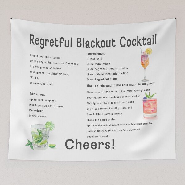 Item preview, Regretful Blackout Cocktail- Recipe Poem designed and sold by daphsam.