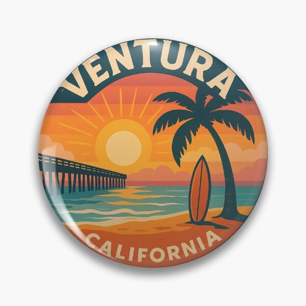 Item preview, Ventura California Sunset Sticker - Round Beach Decal, Retro Coastal Surf Art, Ocean Travel Gift designed and sold by CircinusStore.