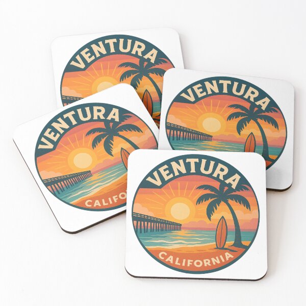 Item preview, Ventura California Sunset Sticker - Round Beach Decal, Retro Coastal Surf Art, Ocean Travel Gift designed and sold by CircinusStore.