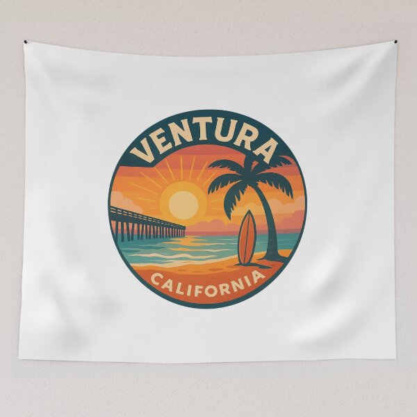 Item preview, Ventura California Sunset Sticker - Round Beach Decal, Retro Coastal Surf Art, Ocean Travel Gift designed and sold by CircinusStore.