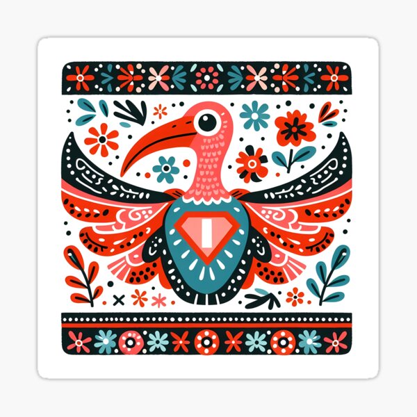 Item preview, Scarlet Ibis Superhero Patterned Wings - Scandinavian Folk Art by heidiannemorris © designed and sold by FOLK ART FUSION by heidiannemorris.