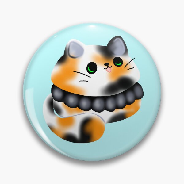 Item preview, small macaron cake in the shape of a lucky cat with green eyes and a hanging tongue, in the colors orange, white and black designed and sold by katecheerycake.