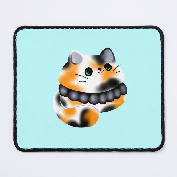 Item preview, small macaron cake in the shape of a lucky cat with green eyes and a hanging tongue, in the colors orange, white and black designed and sold by katecheerycake.