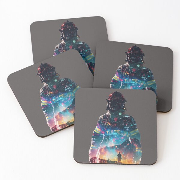 Item preview, Cosmic Firefighter Stands Amid City and Stars designed and sold by ArtComixHaven.