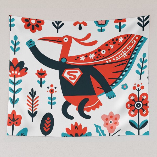 Item preview, Scarlet Ibis Superhero To The Rescue! - Scandinavian Folk Art by heidiannemorris © designed and sold by FOLK ART FUSION by heidiannemorris.