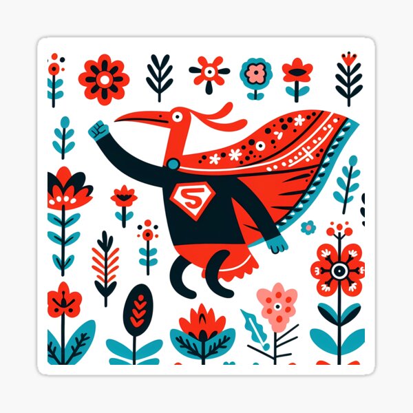 Item preview, Scarlet Ibis Superhero To The Rescue! - Scandinavian Folk Art by heidiannemorris © designed and sold by FOLK ART FUSION by heidiannemorris.