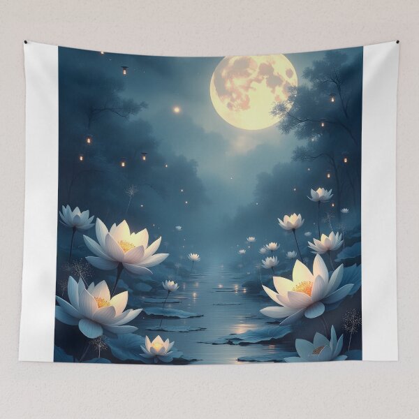 Item preview, Moonlit Serenity Over Lotus Pond designed and sold by oanaunciuleanu.