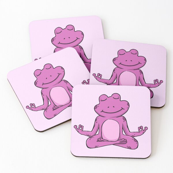 Item preview, Zen Frog – Pink Cartoon Frog Meditating in Yoga Pose designed and sold by EmeraldeaArt.