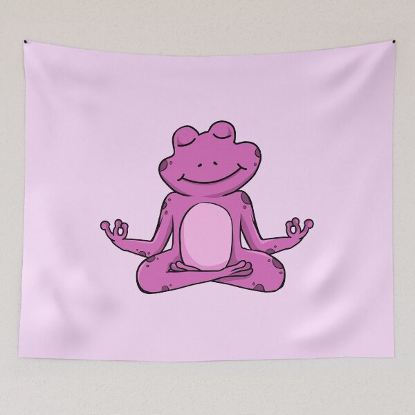 Item preview, Zen Frog – Pink Cartoon Frog Meditating in Yoga Pose designed and sold by EmeraldeaArt.