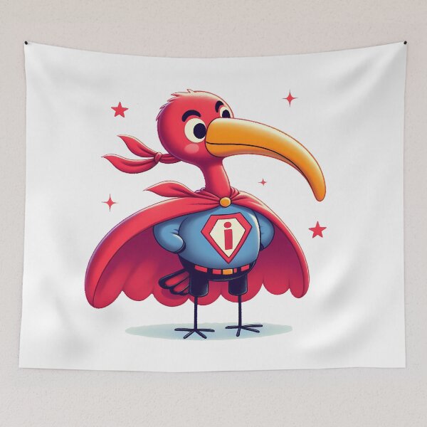 Item preview, Scarlet Ibis Friendly Superhero ready for action - Scandinavian Folk Art by heidiannemorris © designed and sold by FOLK ART FUSION by heidiannemorris.