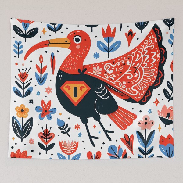 Item preview, Scarlet Ibis Superhero Cape Flair - Scandinavian Folk Art by heidiannemorris © designed and sold by FOLK ART FUSION by heidiannemorris.