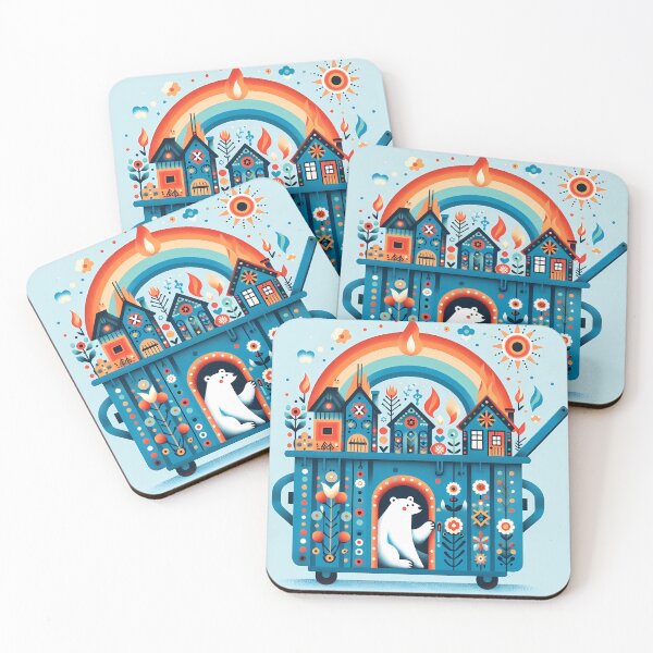 Item preview, Polar Bear Tiny House Dumpster Home - Scandinavian Folk Art by heidiannemorris © designed and sold by FOLK ART FUSION by heidiannemorris.