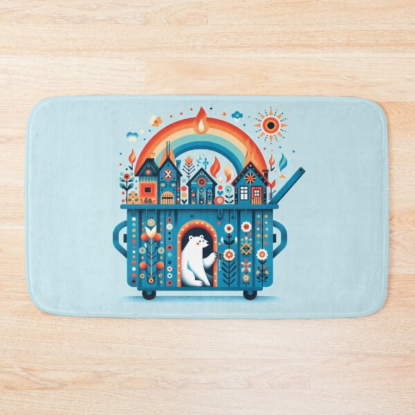 Item preview, Polar Bear Tiny House Dumpster Home - Scandinavian Folk Art by heidiannemorris © designed and sold by FOLK ART FUSION by heidiannemorris.