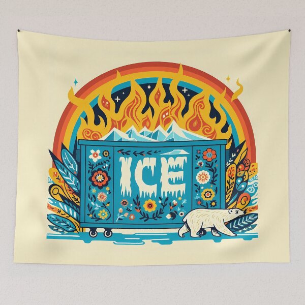 Item preview, Ice Dumpster Polar Bear Fiery Frost - Scandinavian Folk Art by heidiannemorris © designed and sold by FOLK ART FUSION by heidiannemorris.