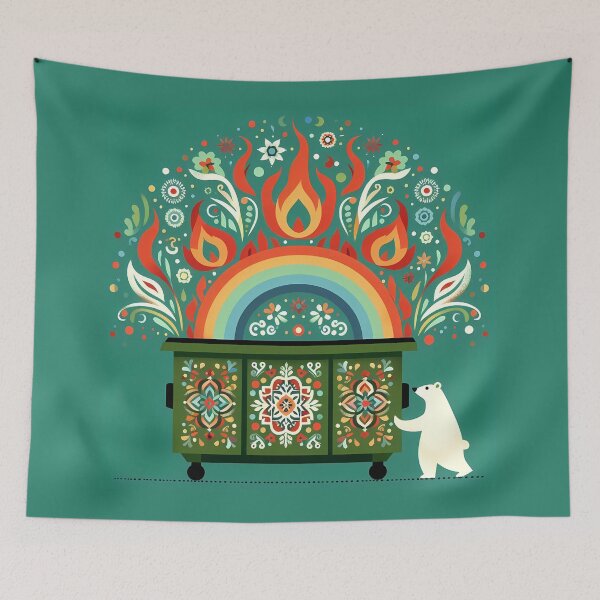Artikelvorschau, Eisbär Müllcontainer Regenbogen Feuer Push - Skandinavische Volkskunst von heidiannemorris © entworfen und verkauft von FOLK ART FUSION by heidiannemorris.