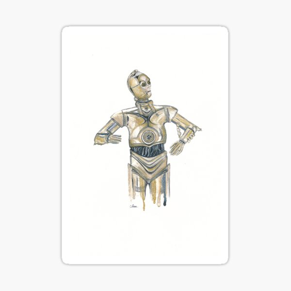Item preview, C3PO inspired Watercolor Art – Nostalgic Star Wars Droid Print for Sci-Fi Fans designed and sold by Sam Morton - Heart Art.