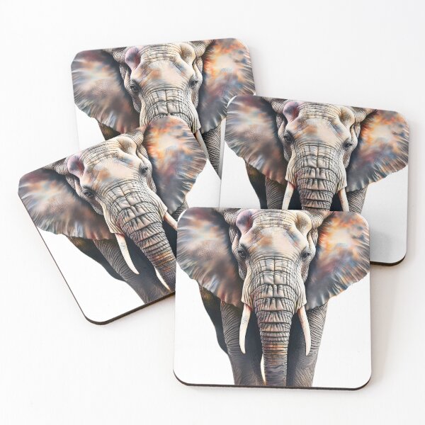 Item preview, A detailed digital painting captures the textured face of an African elephant with large ears and prominent tusks designed and sold by homydesign.