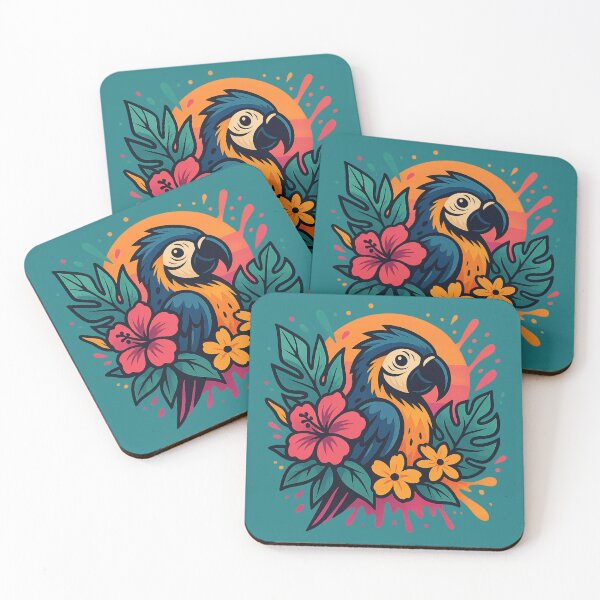 Item preview, Parrot Sunset with flowers splash designed and sold by SoftStyleStudio ⭐⭐⭐.