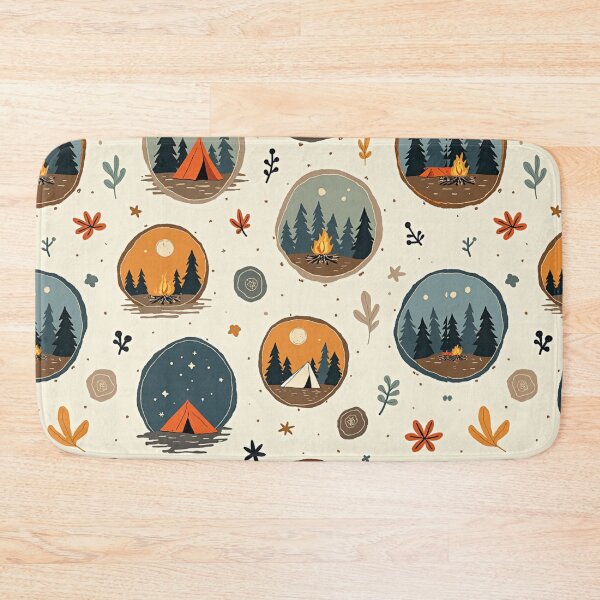 Item preview, Vintage Camping Badges Pattern with Cozy Camp Scenes designed and sold by Junkie-Worx.