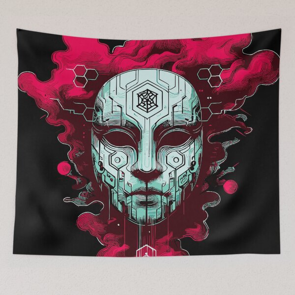Item preview, Cyber Ritual Mask – Digital Spirit Face Art in Techno Glitch Style designed and sold by SeoulInkSoul.