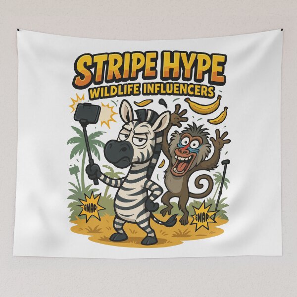 Item preview, Stripe Hype – Zebra and Baboon in a Selfie Showdown designed and sold by WildlifeInc.