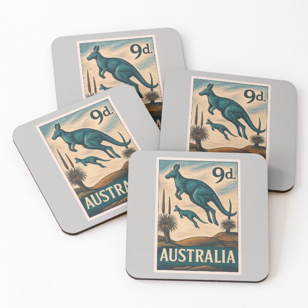 Item preview, Australia Kangaroos Stylized Postage Stamp designed and sold by retrographics.