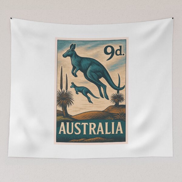 Item preview, Australia Kangaroos Stylized Postage Stamp designed and sold by retrographics.
