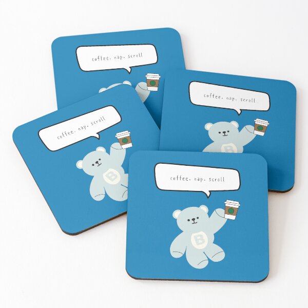 Item preview, Mono Bear Mood – Coffee, Nap, Scroll (Blue / Square) designed and sold by mintmono-studio.