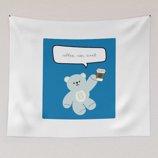 Item preview, Mono Bear Mood – Coffee, Nap, Scroll (Blue / Square) designed and sold by mintmono-studio.
