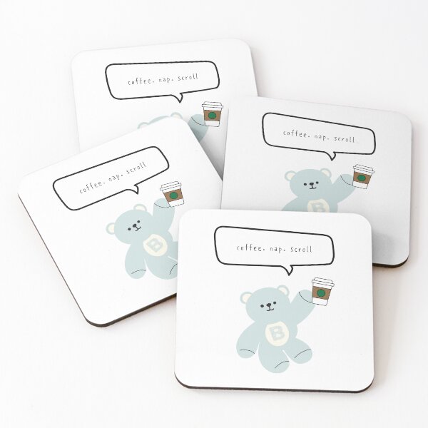 Item preview, Mono Bear Mood – Coffee Nap Scroll (White / Transparent Background) designed and sold by mintmono-studio.