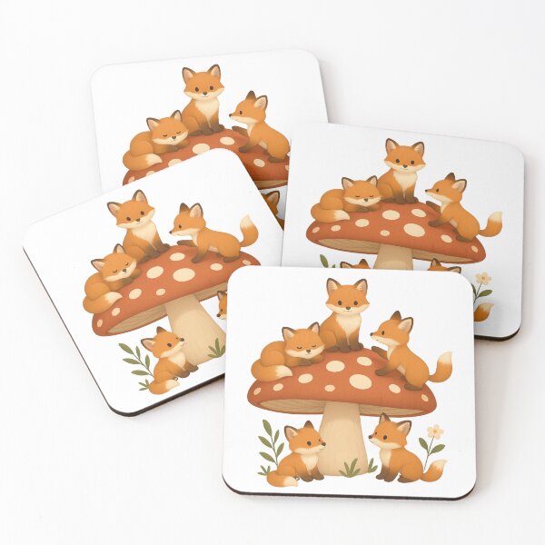 Item preview, mushroom and foxes - illustration designed and sold by MulberryMarket.