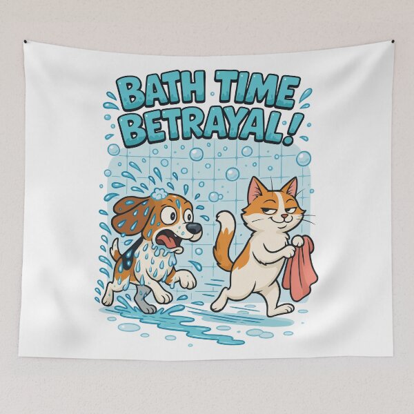 Item preview, Bath Time Betrayal – Wet Beagle vs Dry Cat in Hilarious Bathroom Chase designed and sold by WildlifeInc.