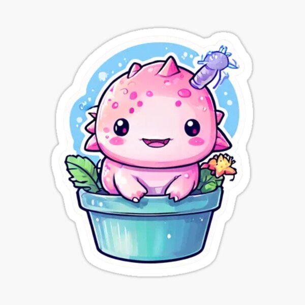 Artikel-Vorschau von Süßer rosa Axolotl im Blumentopf | Kawaii Axolotl Sticker für Laptops & Wasserflaschen, designt und verkauft von Freyamcevoy.