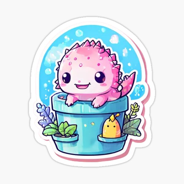 Artikel-Vorschau von Verspielter rosa Axolotl Bubble Buddy | Kawaii Aquarium Charm für Laptops & Wasserflaschen, designt und verkauft von Freyamcevoy.
