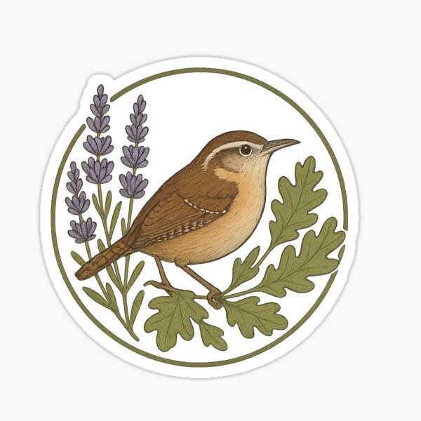 Item preview, Wren Bird, Oak Leaves and Lavender Flowers designed and sold by arteca.