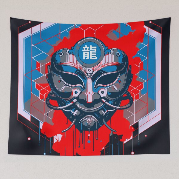 Item preview, Cyberpunk Dragon Mask – Techno Mecha Oni Face with Kanji Symbol | Futuristic Samurai Aesthetic Art designed and sold by SeoulInkSoul.