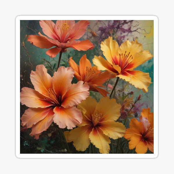 Aperçu de l'œuvre Fleurs d'hibiscus jaune orangé vibrantes créée et vendue par Uniquely Yours.