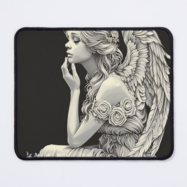 Item preview, beautiful black and white, gray scale angel sketch designed and sold by dcrc.