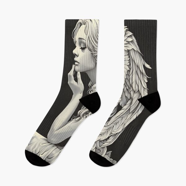 Item preview, beautiful black and white, gray scale angel sketch designed and sold by dcrc.