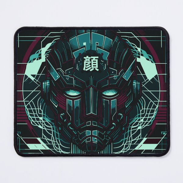 Item preview, Cyberpunk Face of the Machine – Futuristic Mask with Chinese Character 顏 | Dark Techno Identity Grid Design designed and sold by SeoulInkSoul.