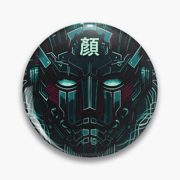 Item preview, Cyberpunk Face of the Machine – Futuristic Mask with Chinese Character 顏 | Dark Techno Identity Grid Design designed and sold by SeoulInkSoul.